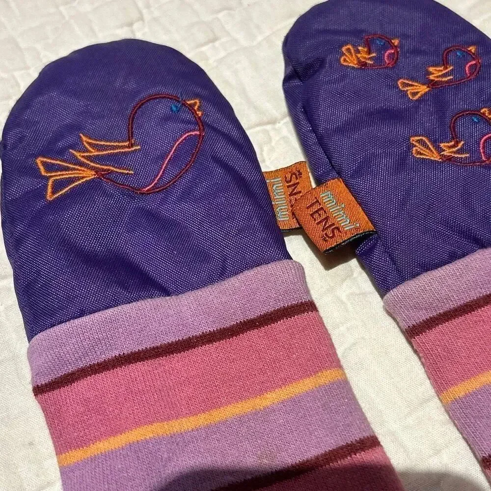 Mimi Tens Baby Mitten Birds Stripes Water Resistant